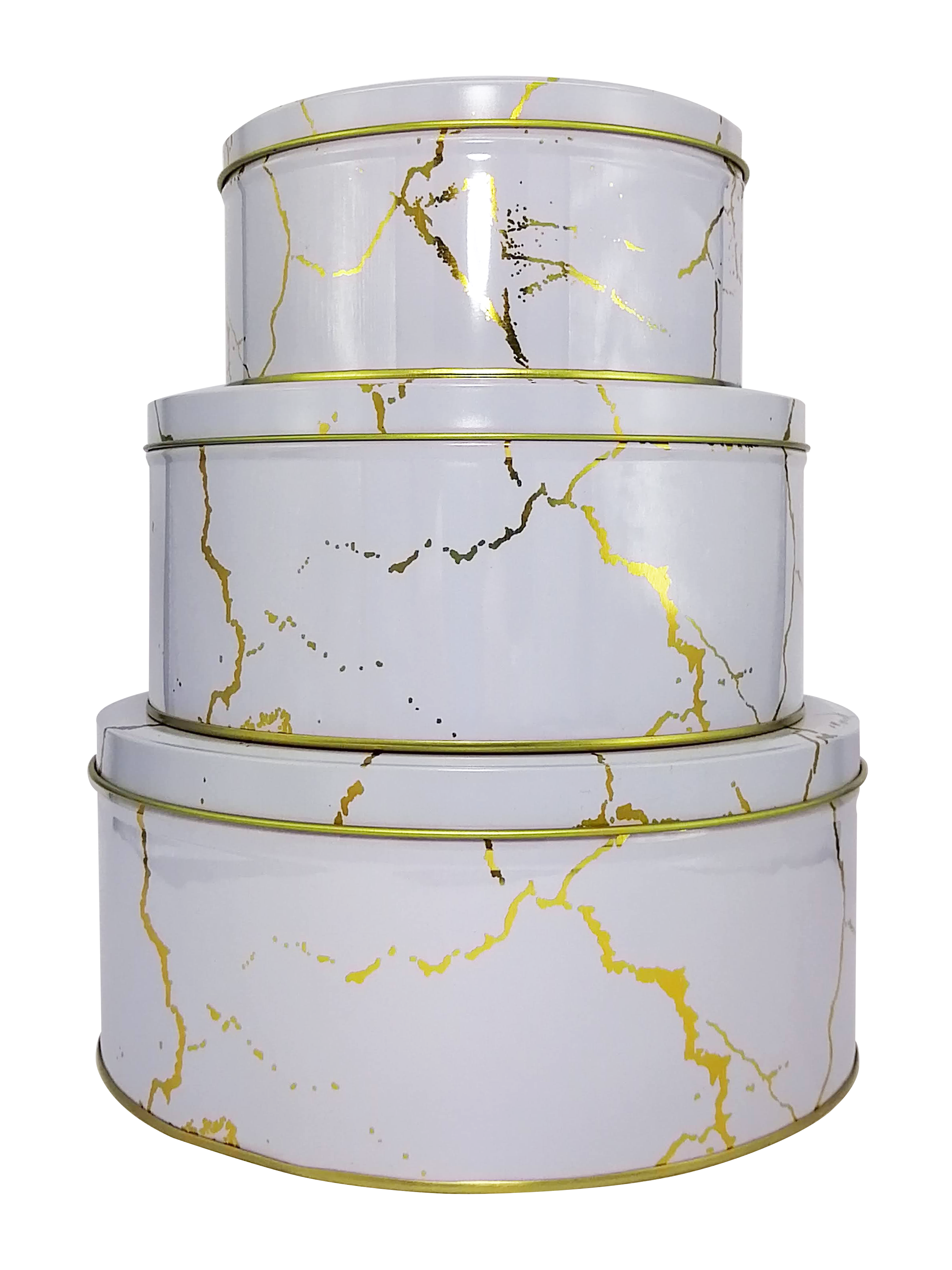 Cajas Metálicas Decorativas Estilo Mármol – Set de Cajas Redondas y Cuadradas en Blanco y Negro