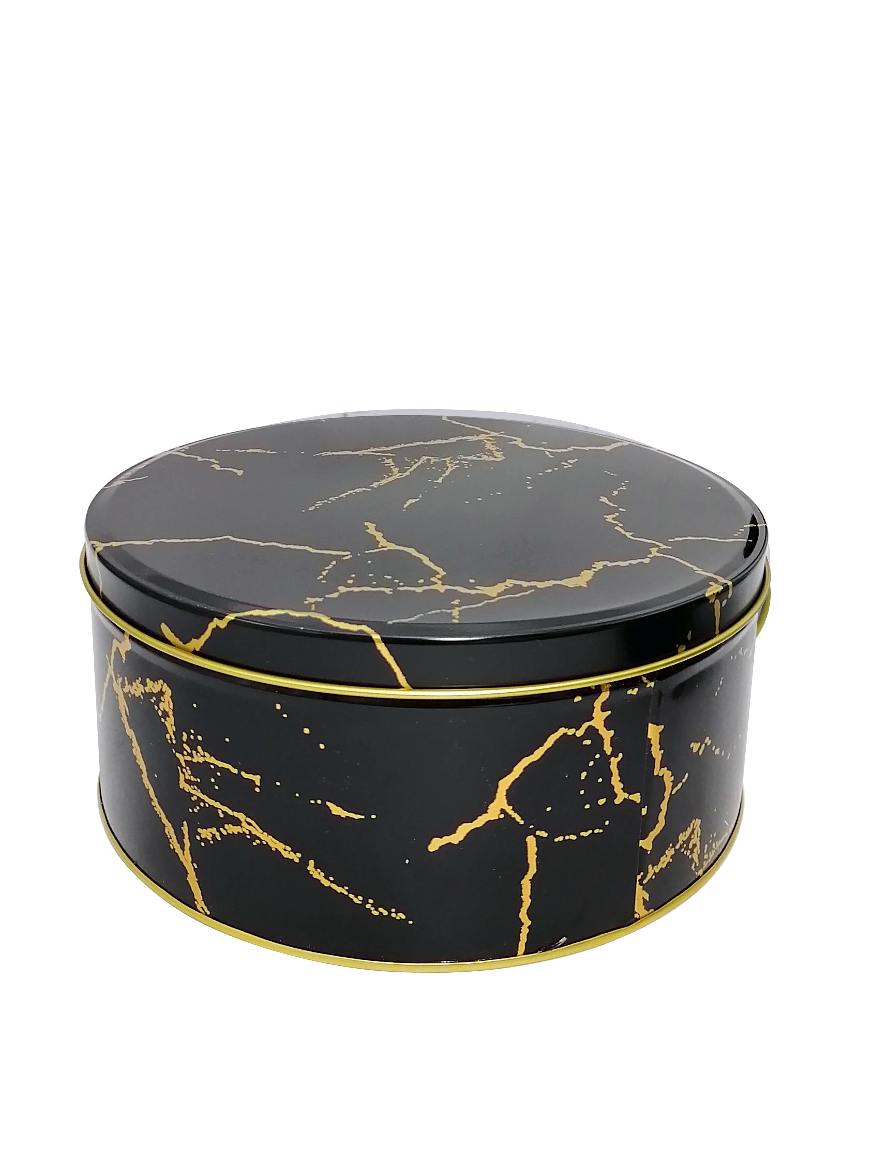 Cajas Metálicas Decorativas Estilo Mármol – Set de Cajas Redondas y Cuadradas en Blanco y Negro