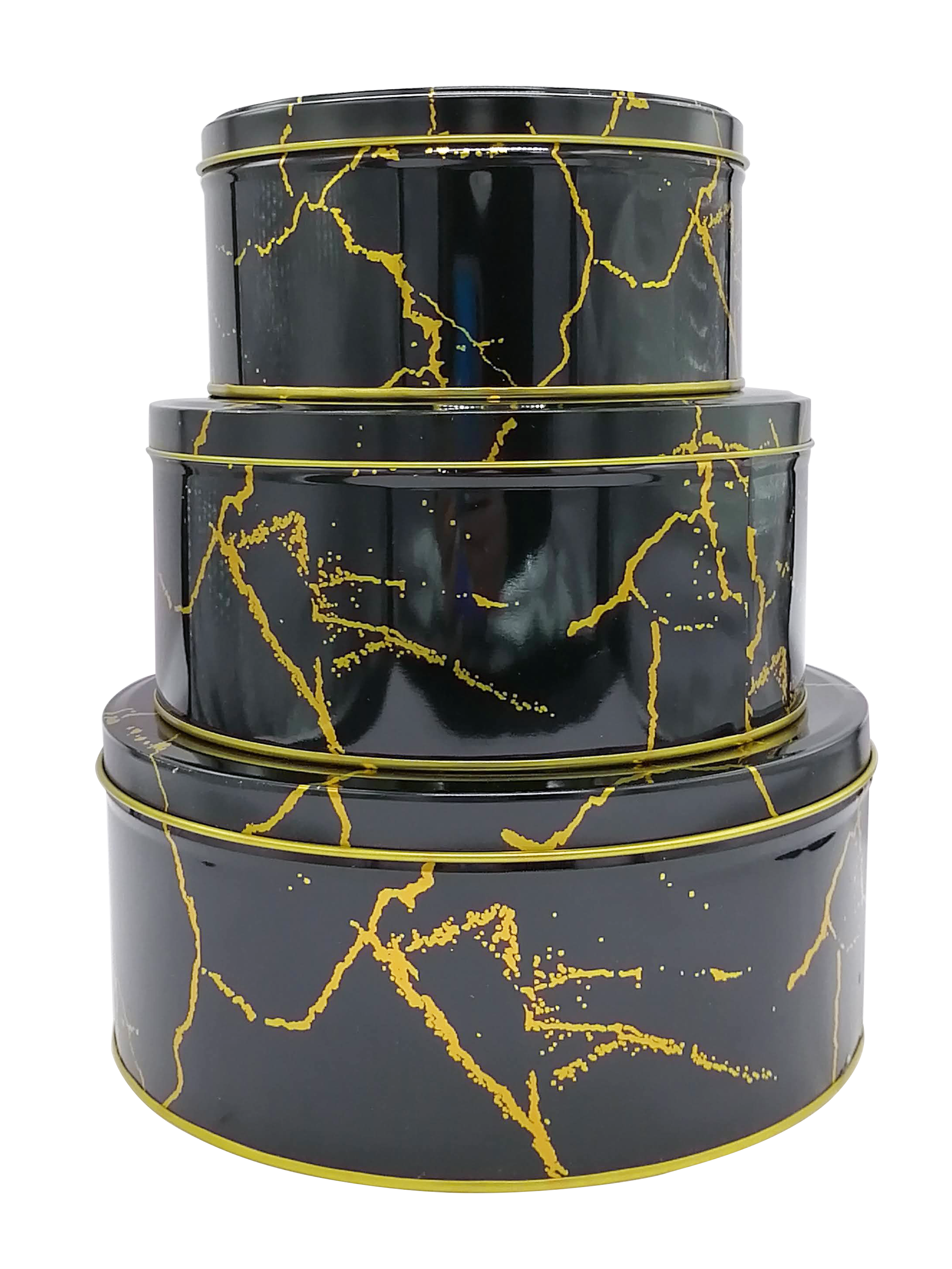 Cajas Metálicas Decorativas Estilo Mármol – Set de Cajas Redondas y Cuadradas en Blanco y Negro