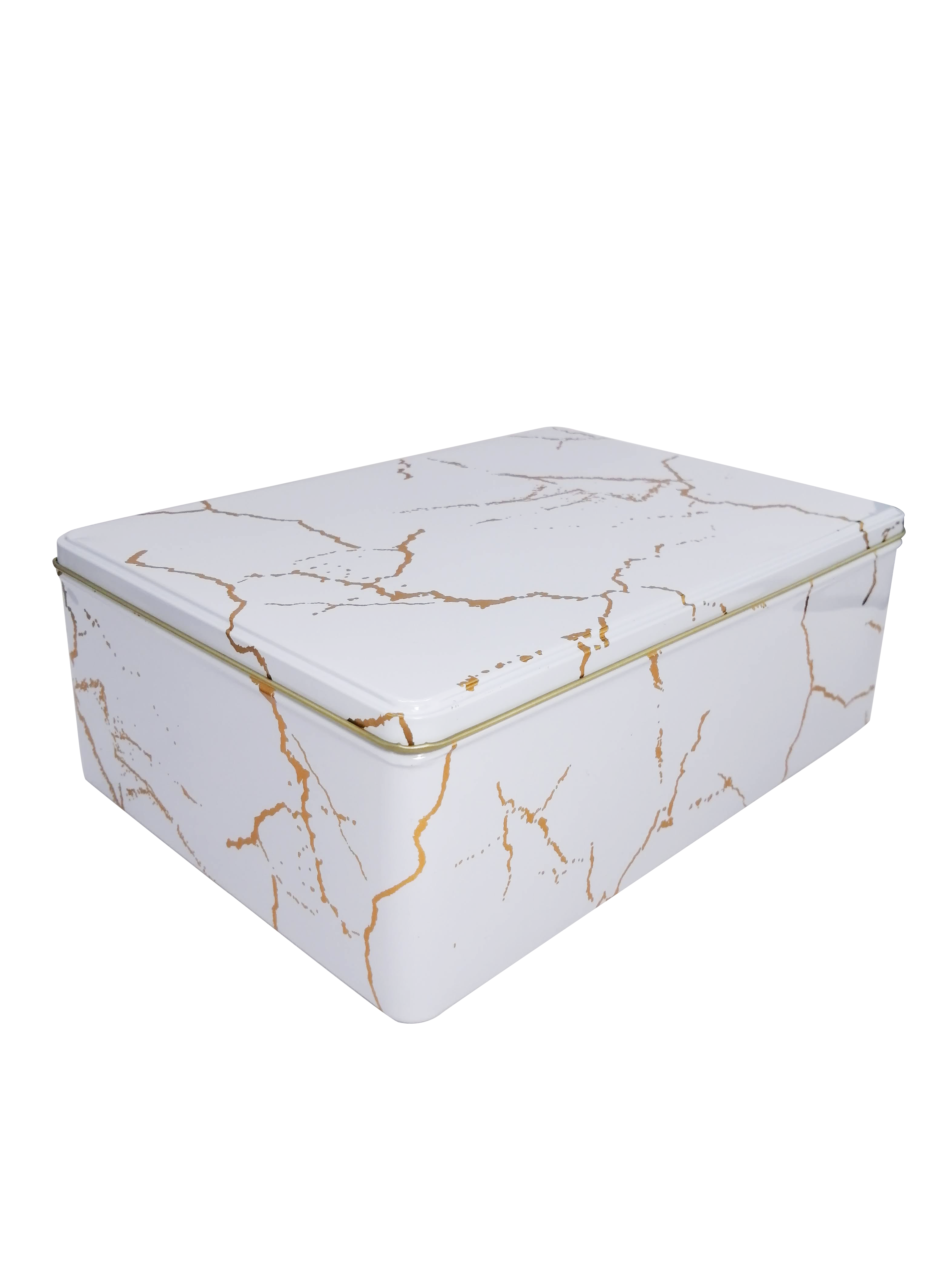 Cajas Metálicas Decorativas Estilo Mármol – Set de Cajas Redondas y Cuadradas en Blanco y Negro