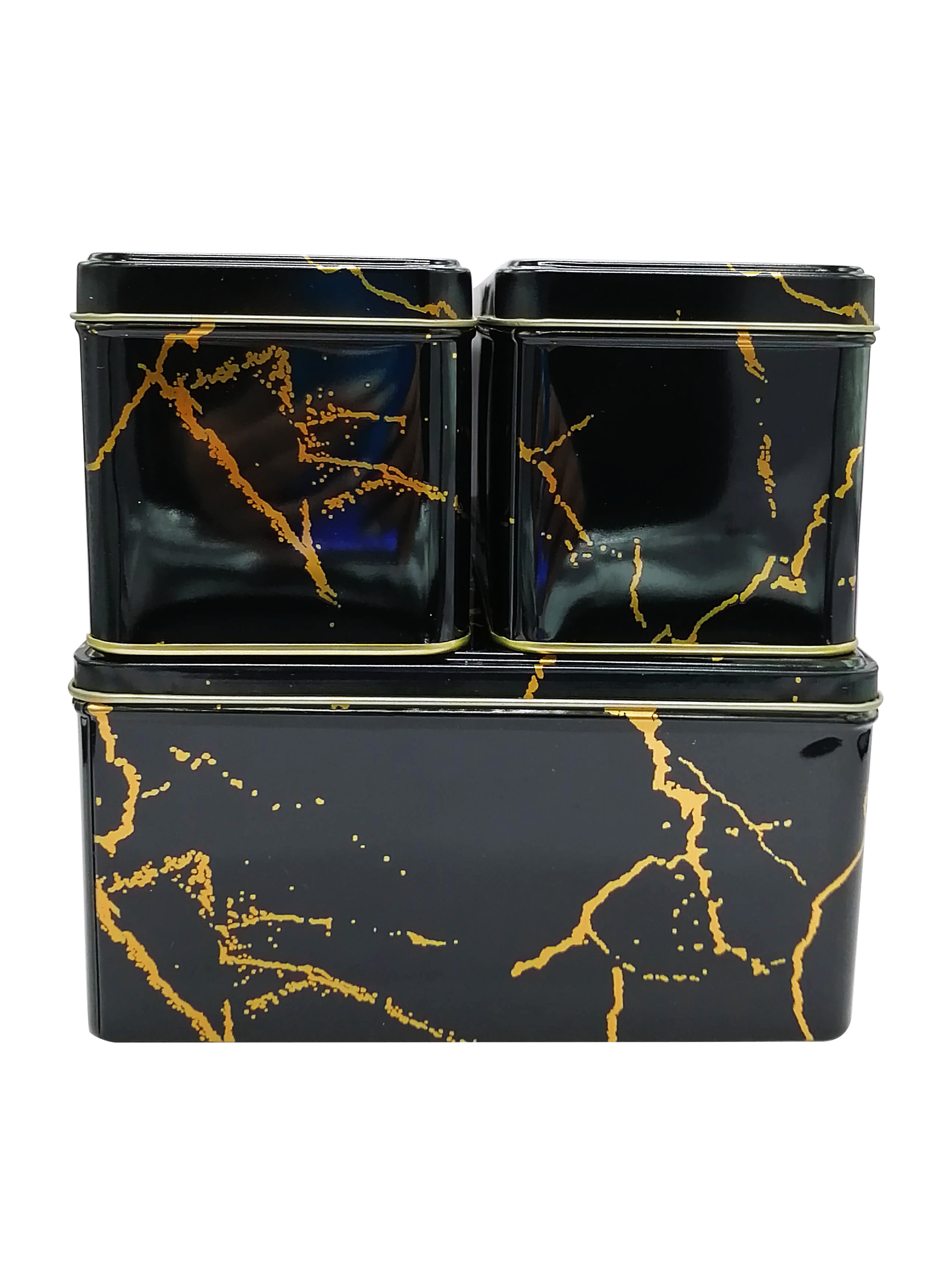 Cajas Metálicas Decorativas Estilo Mármol – Set de Cajas Redondas y Cuadradas en Blanco y Negro