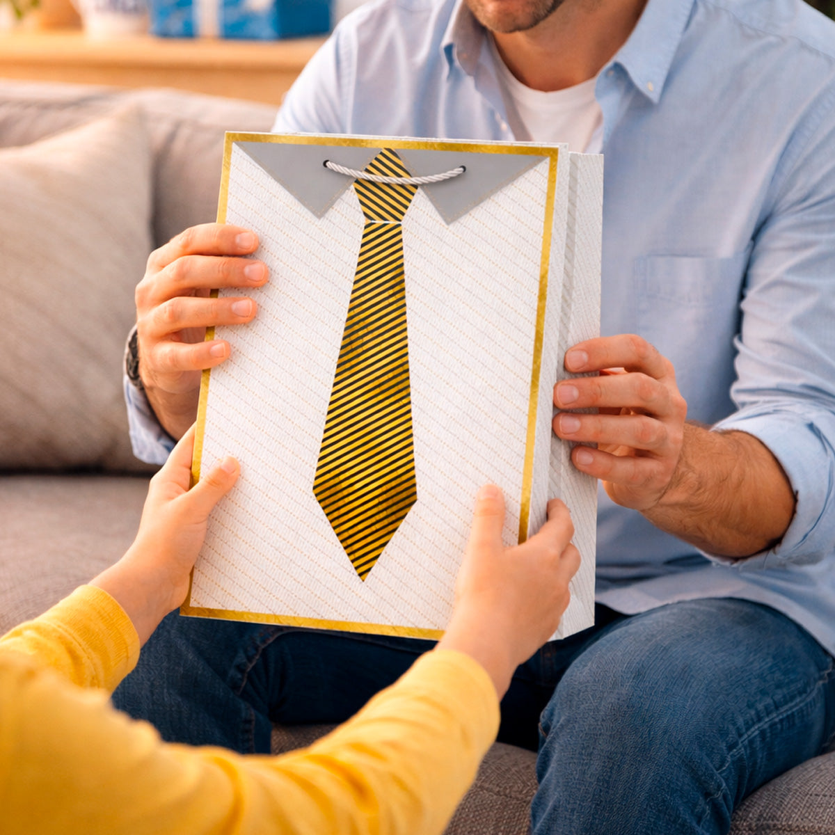 Bolsa para regalo blanca para hombre diseño corbata