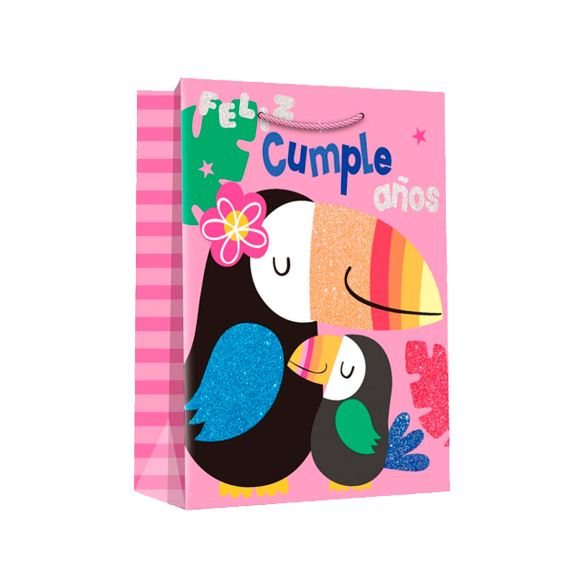 Bolsa para regalo infantil color rosa, diseño pajaritos