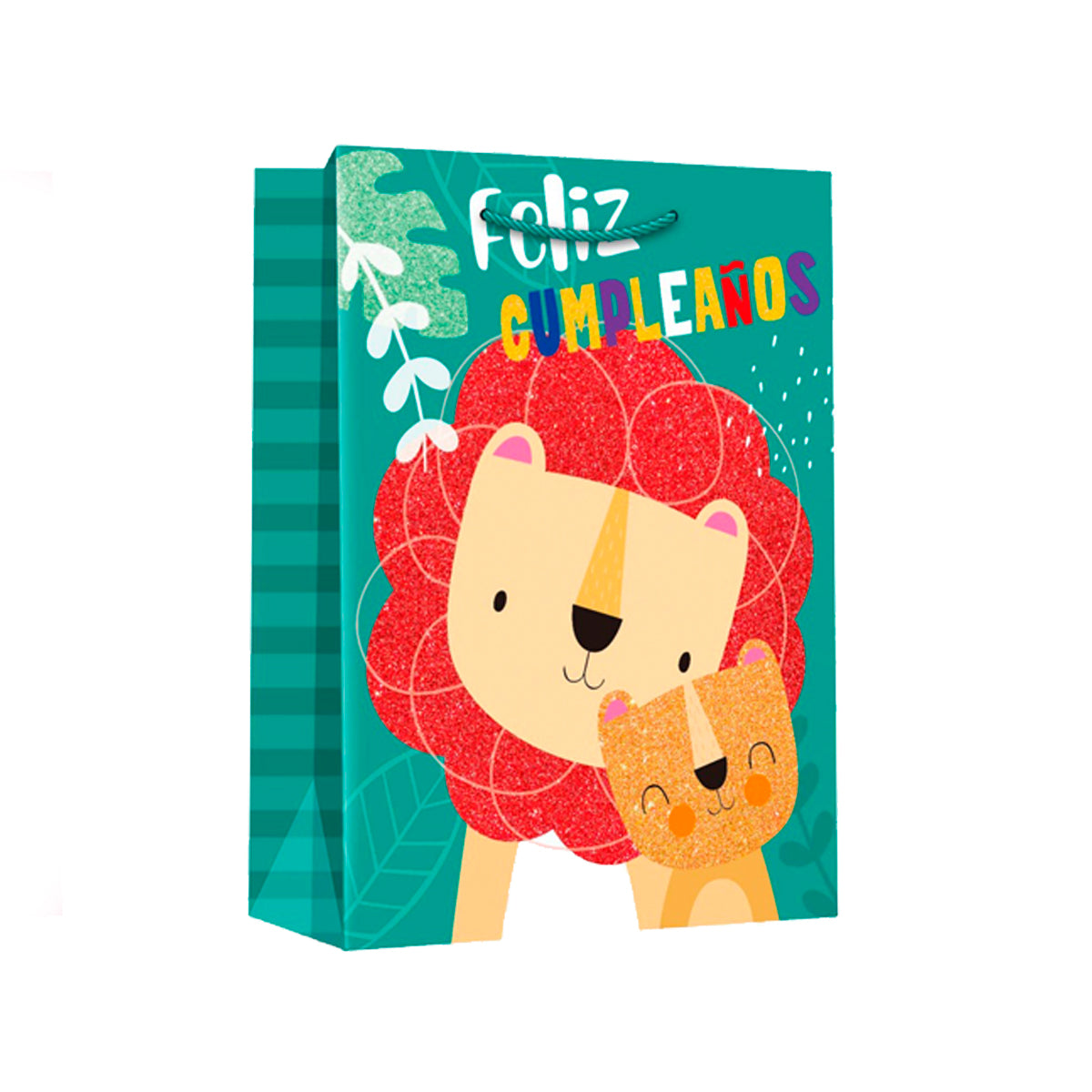 Bolsa para regalo infantil color verde, diseño de león