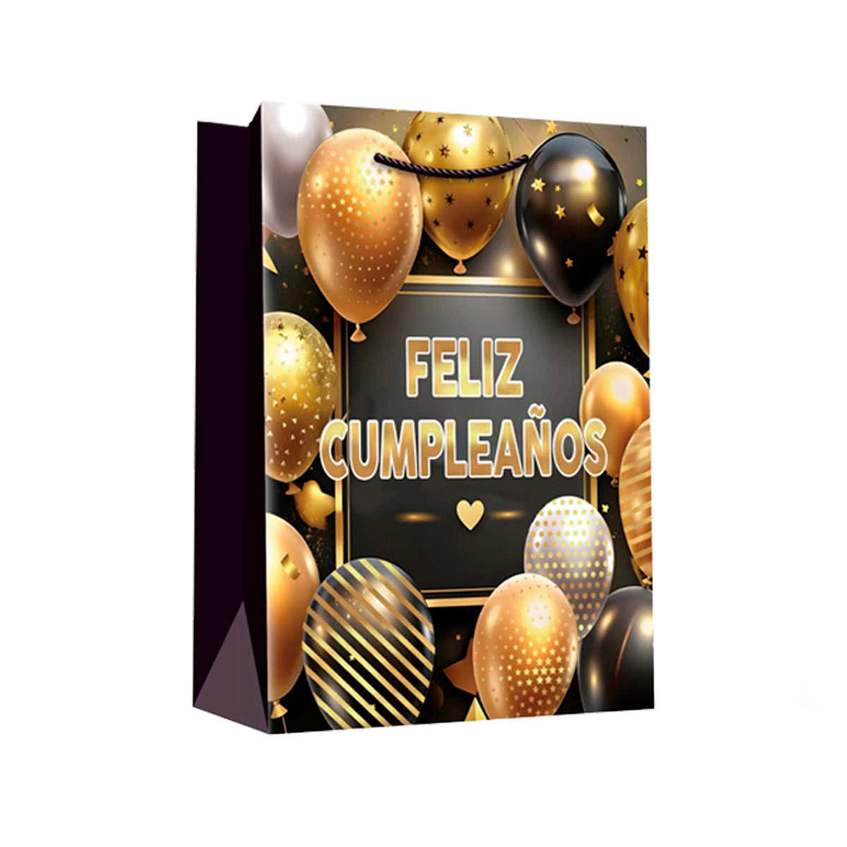 Bolsa para regalo de cumpleaños color negra, diseño globos