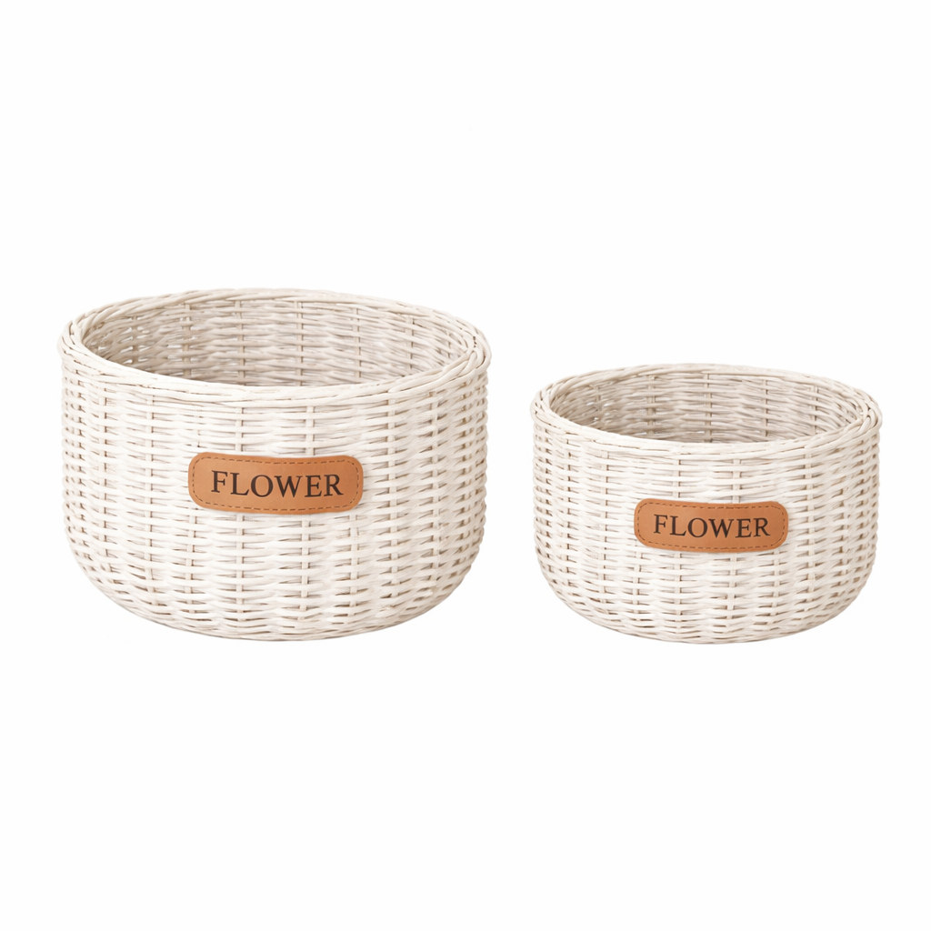 canasta cilindrica para flores crema
