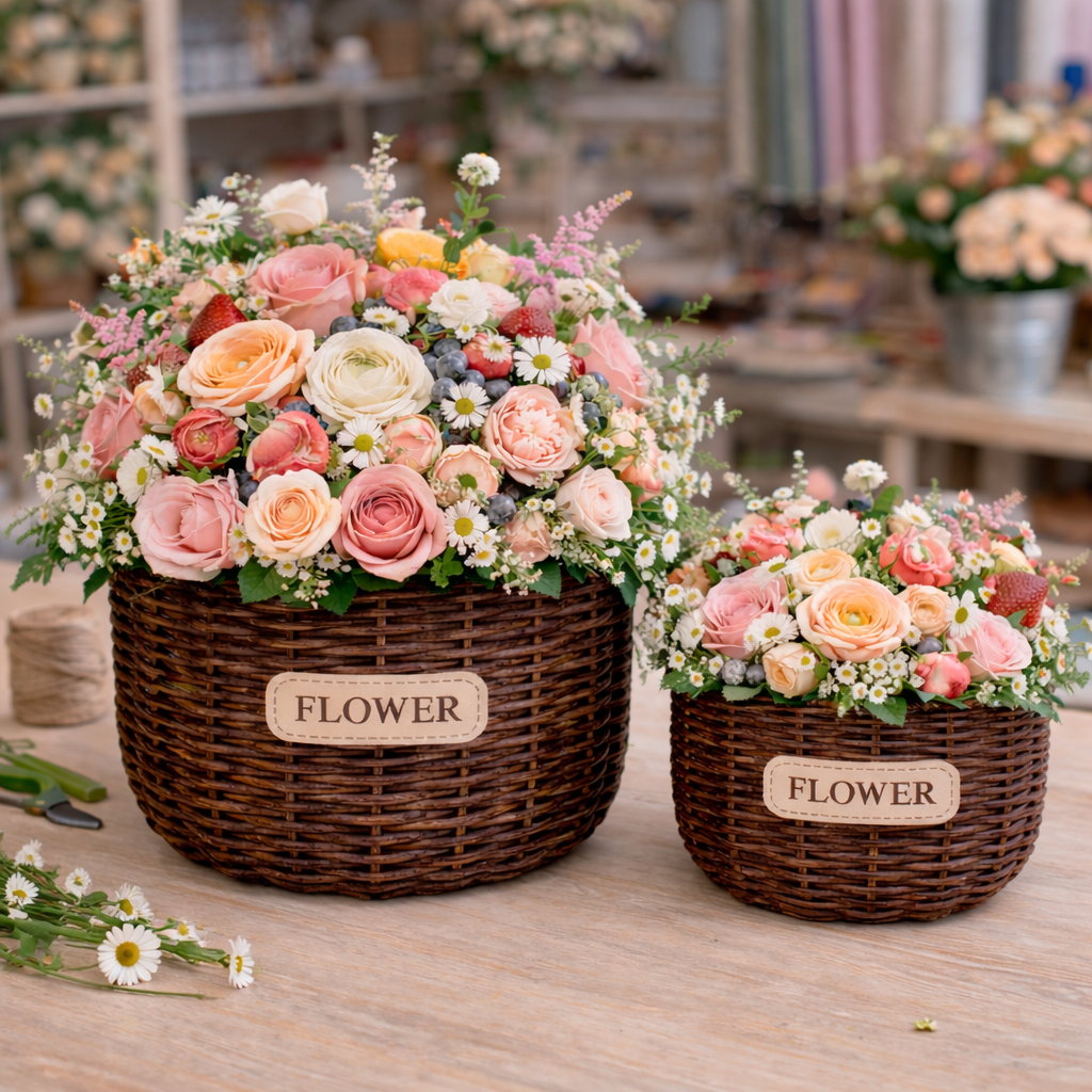 canasta cilindrica para flores café
