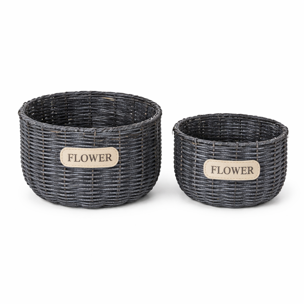 canasta cilindrica para flores gris