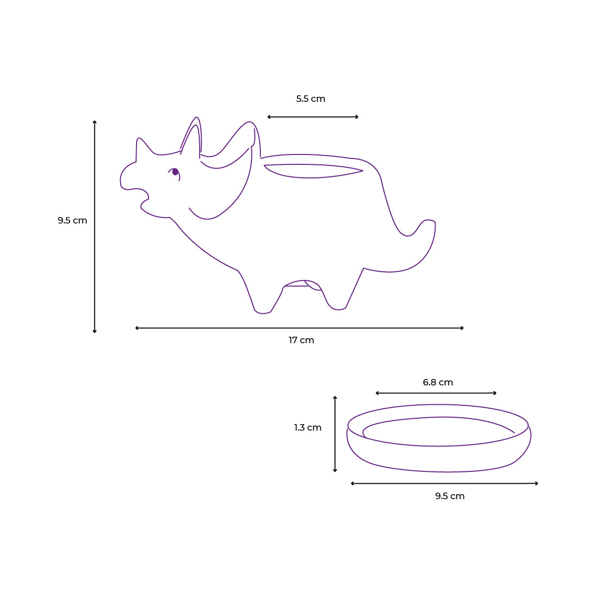 Maceta de cerámica en forma de Dinosaurio Triceratops paq. 3 piezas