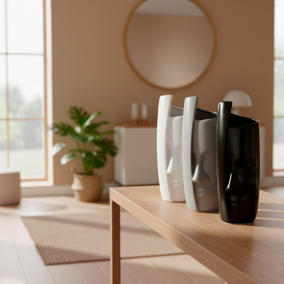 Florero de cerámica cara abstracta