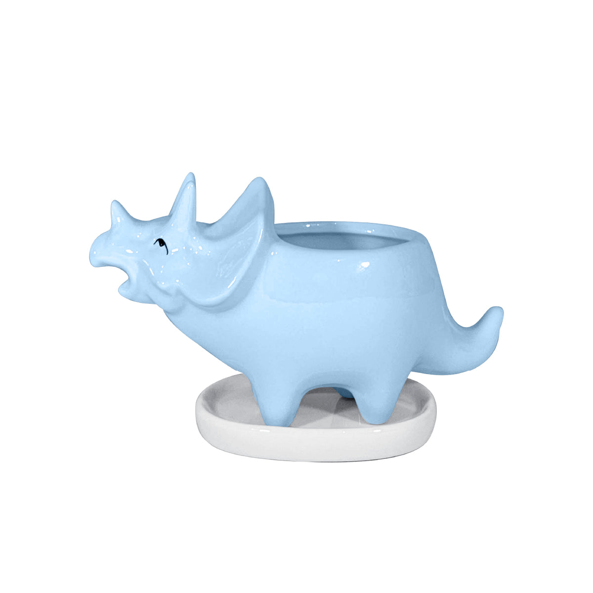 Maceta de cerámica en forma de Dinosaurio Triceratops paq. 3 piezas