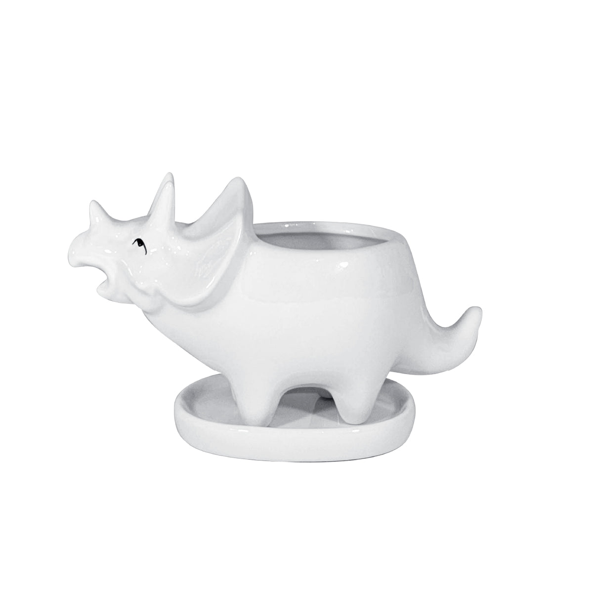 Maceta de cerámica en forma de Dinosaurio Triceratops paq. 3 piezas