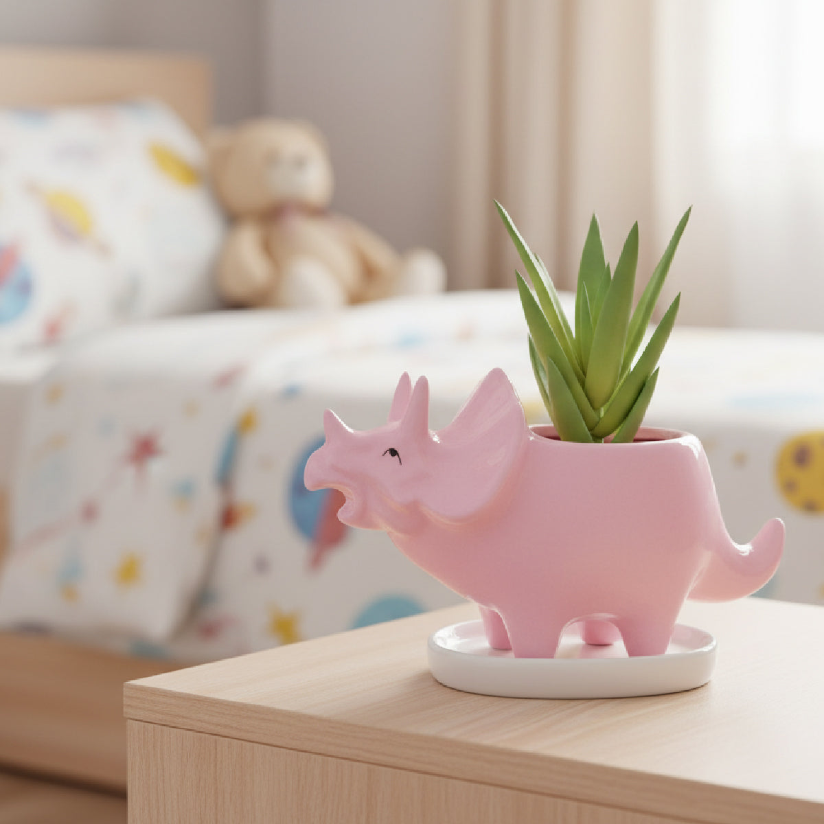 Maceta de cerámica en forma de Dinosaurio Triceratops paq. 3 piezas