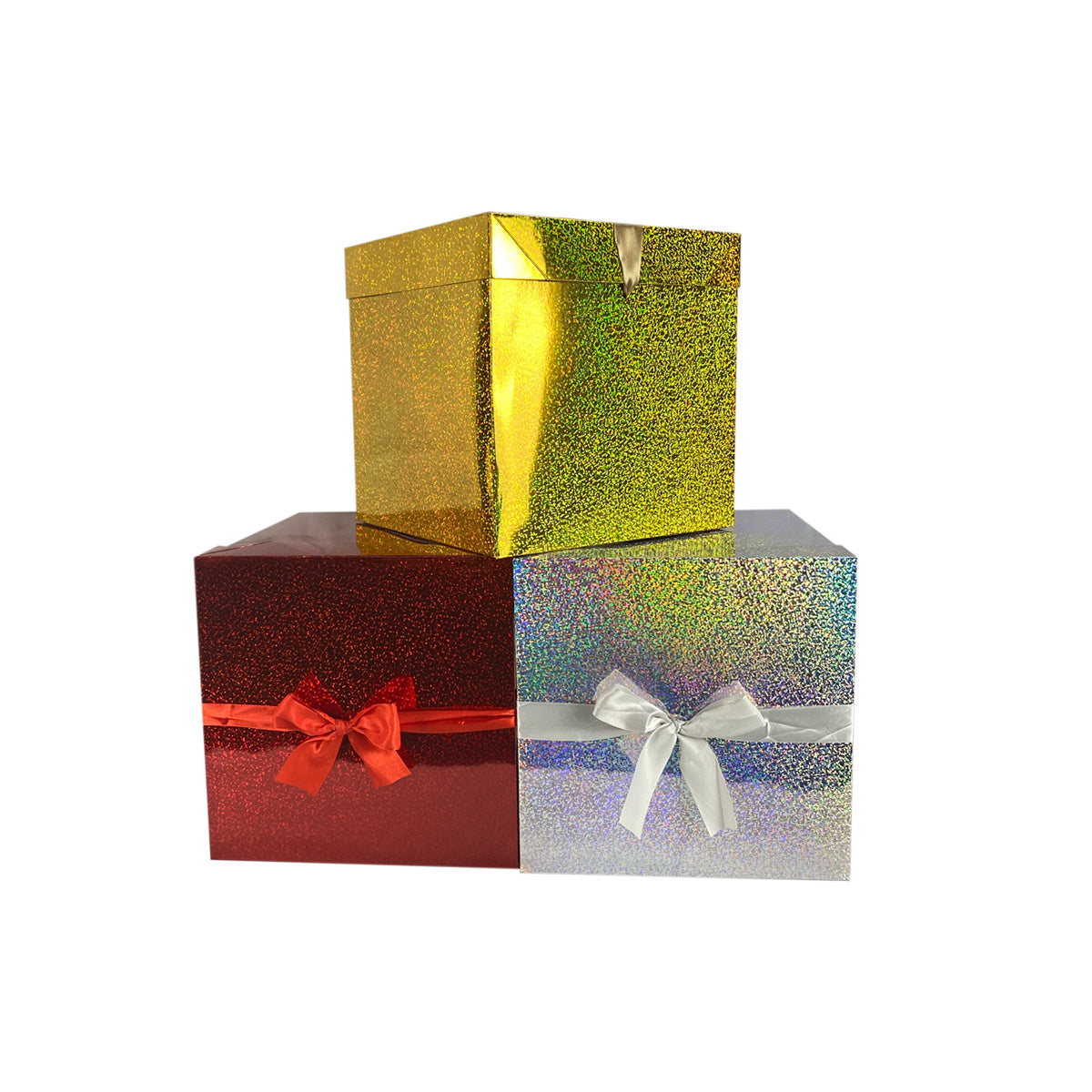 Caja para regalo navideña holográfica con moño 1 Pieza