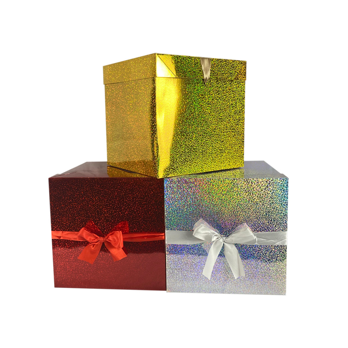 Caja para regalo navideña holográfica con moño 1 Pieza