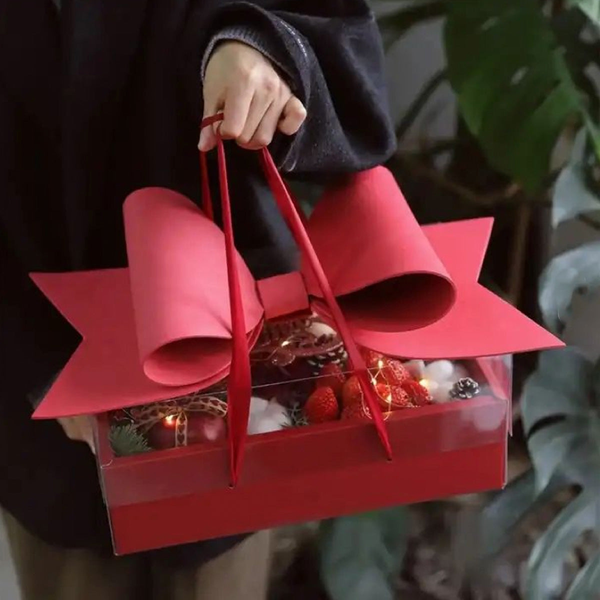 Caja para flores moño rojo