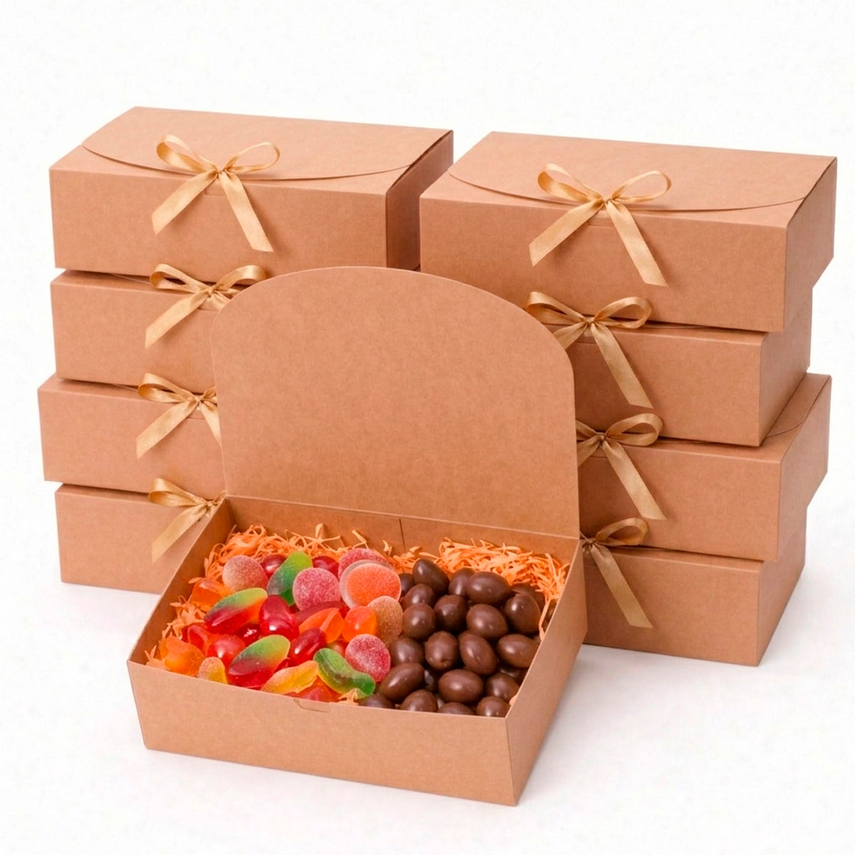10 caja de cartón kraft con liston para regalo
