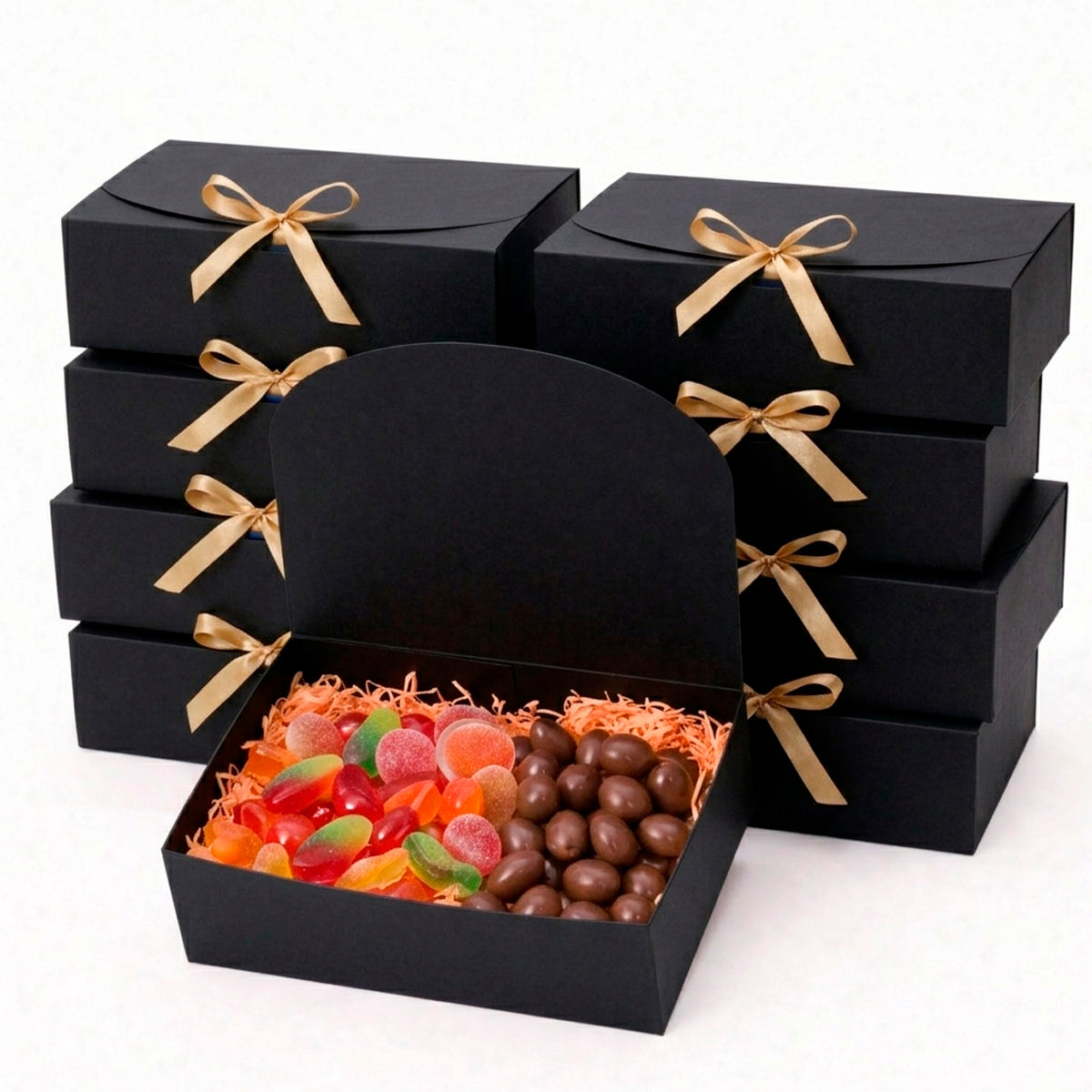 10 caja de cartón negro con liston para regalo