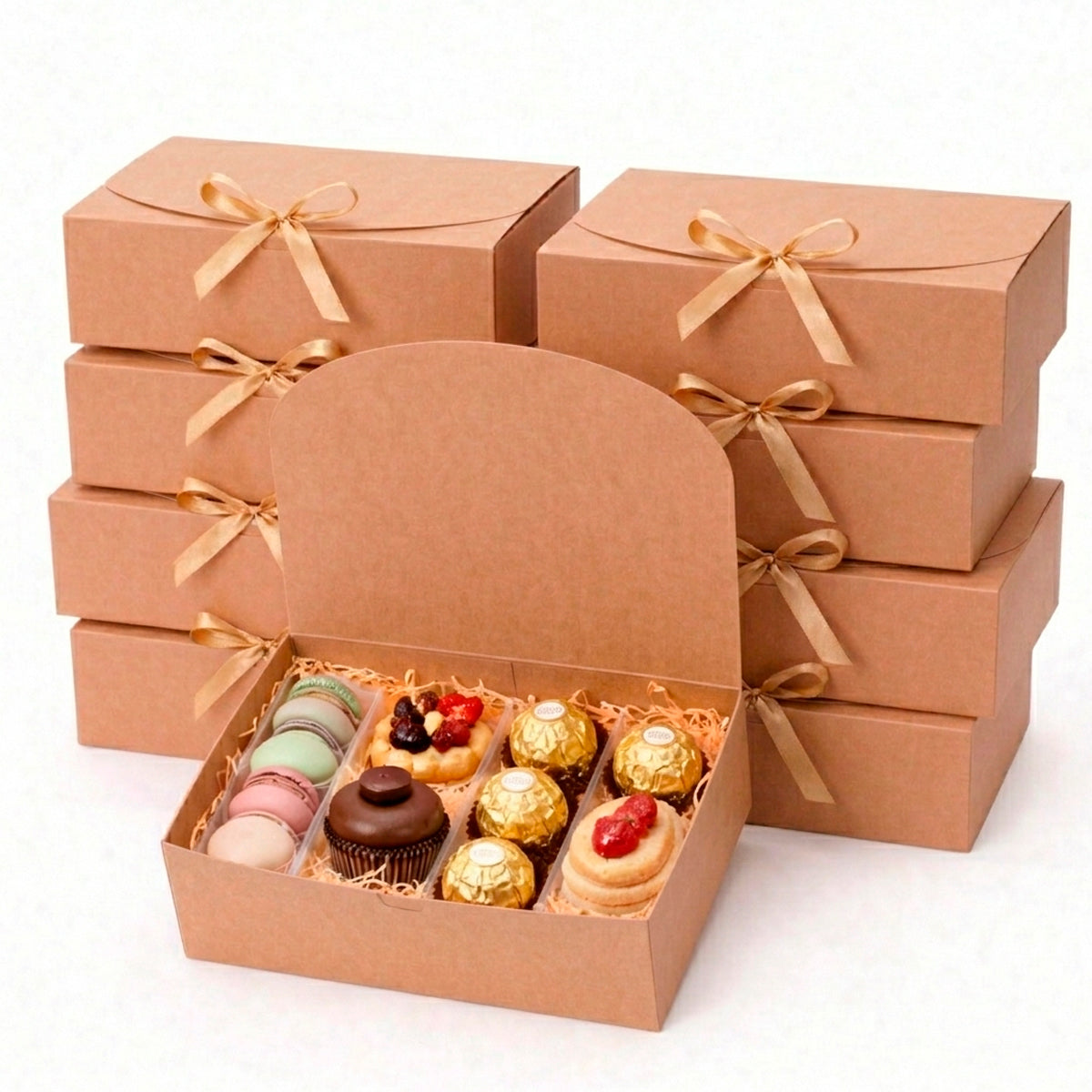 10 caja de cartón kraft con liston para regalo