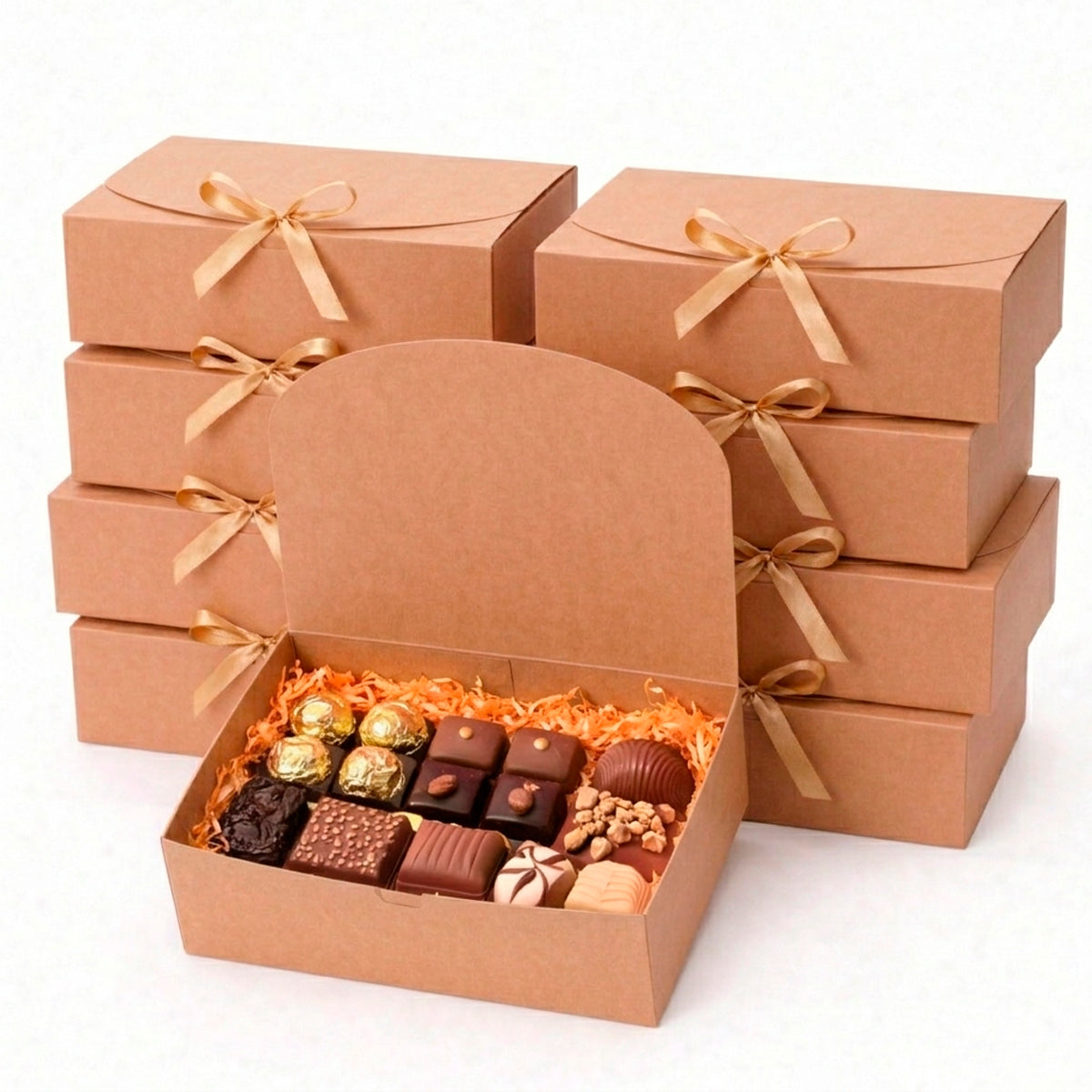 10 caja de cartón kraft con liston para regalo