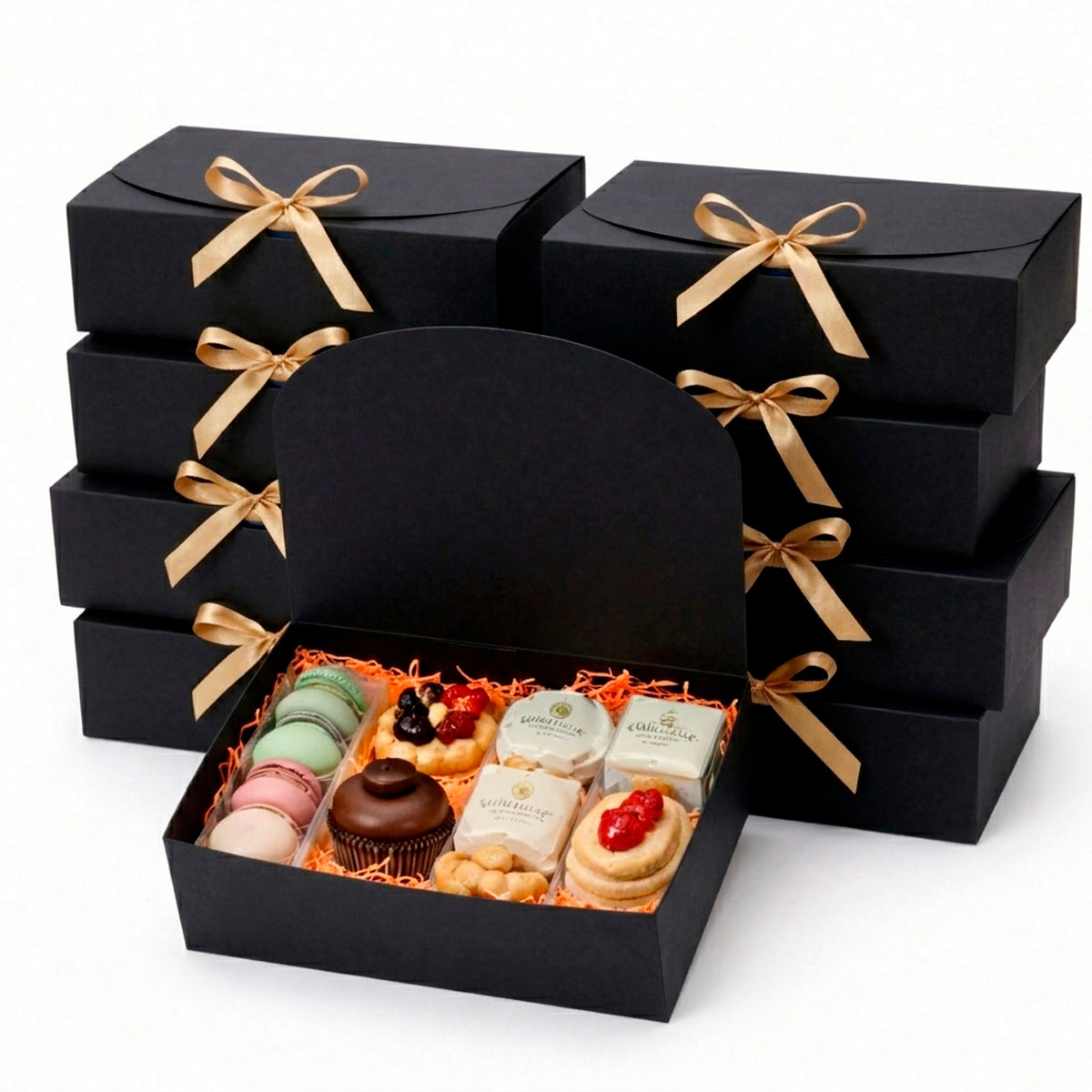 10 caja de cartón negra con liston para regalo