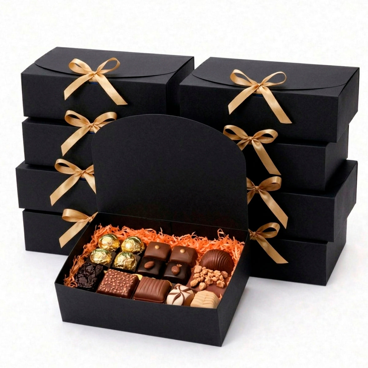10 caja de cartón negro con liston para regalo