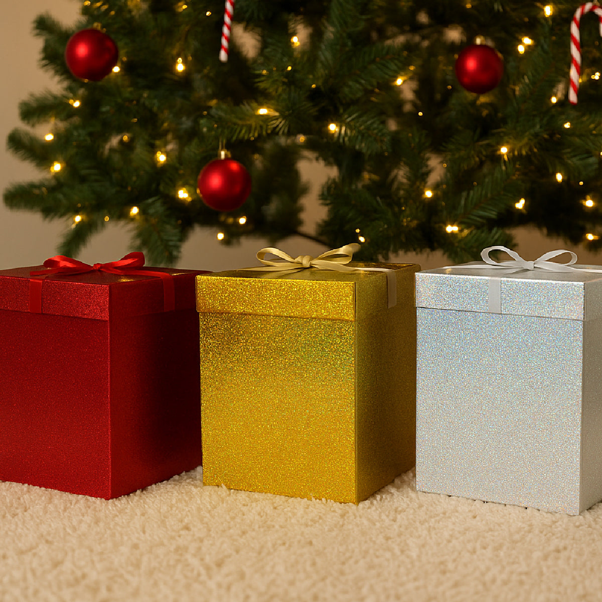 Caja para regalo navideña holográfica con moño 1 Pieza