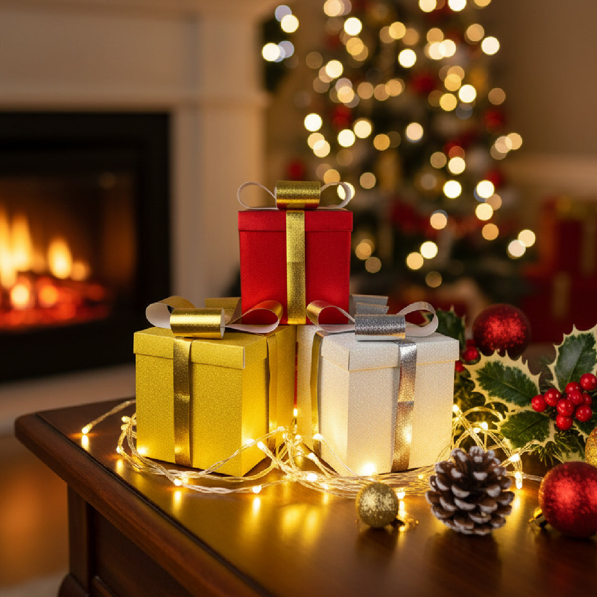 Caja para regalo navideña con moño 3D