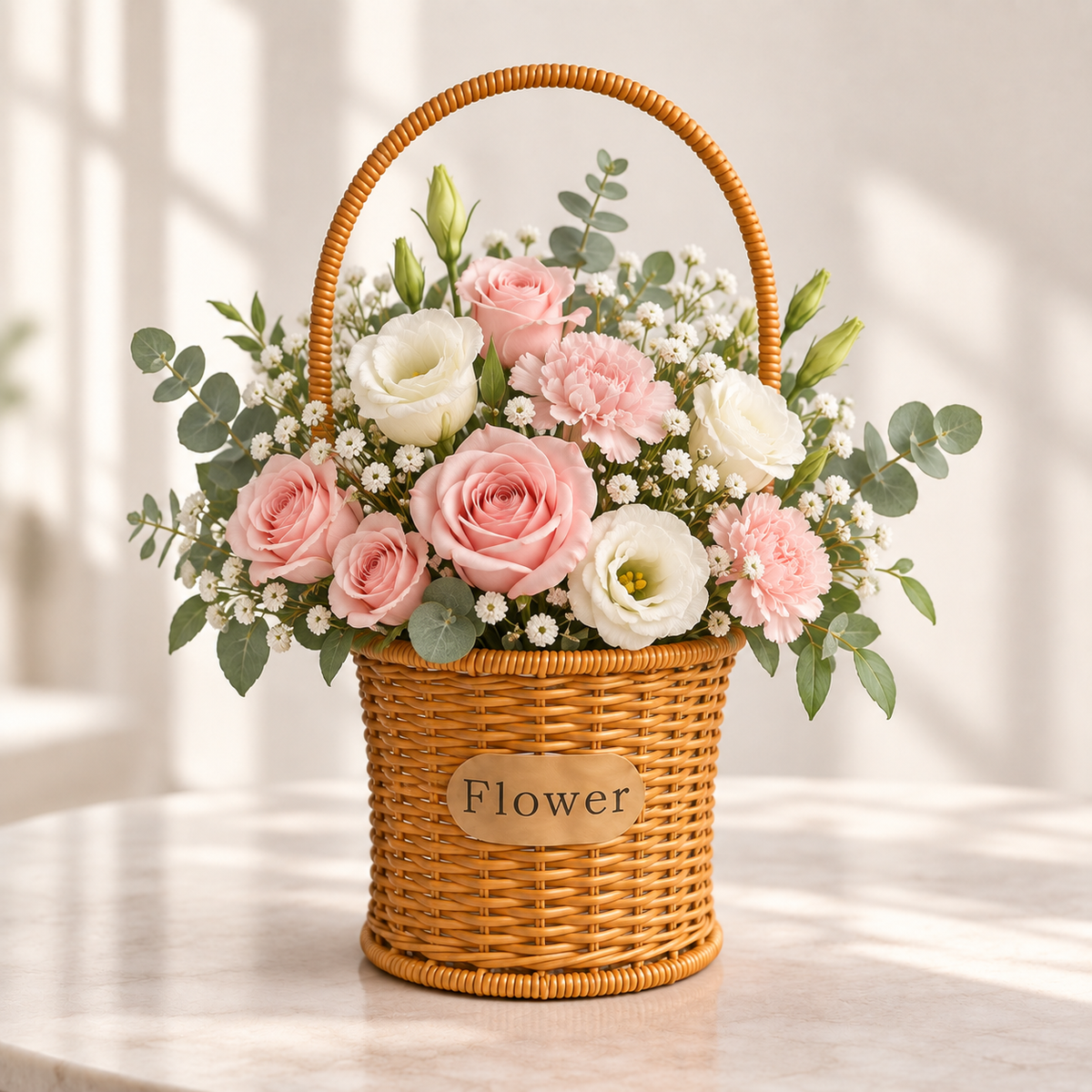 Juego de 2 Canastas Florales de Ratán Sintético Tipo Mimbre