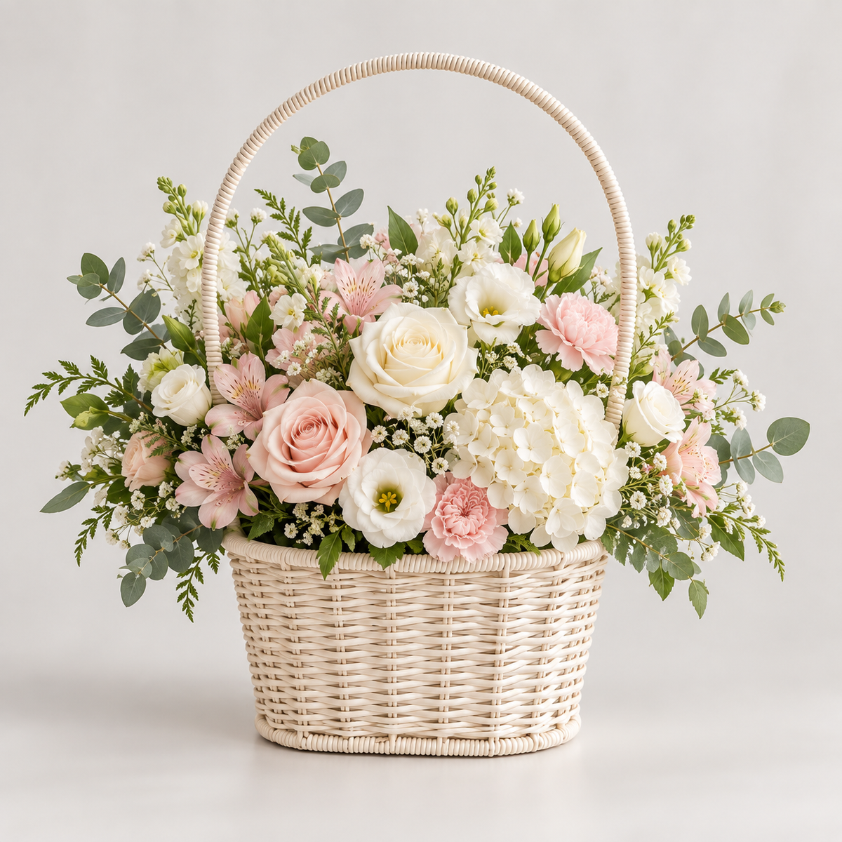 Juego de 2 Canastas Florales de Ratán Sintético Tipo Mimbre Blancas