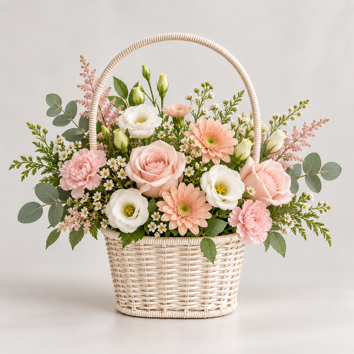 Juego de 2 Canastas Florales de Ratán Sintético Tipo Mimbre Blancas