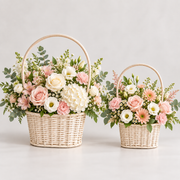 Juego de 2 Canastas Florales de Ratán Sintético Tipo Mimbre Blancas