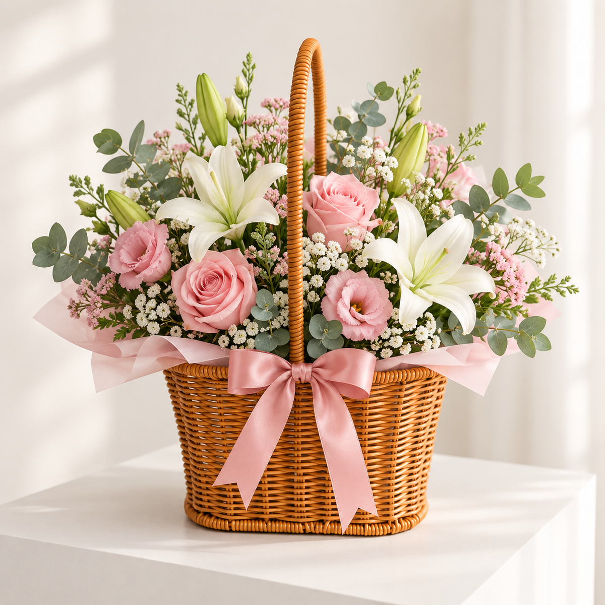Canasta Floral de Ratán Sintético Café 36 cm