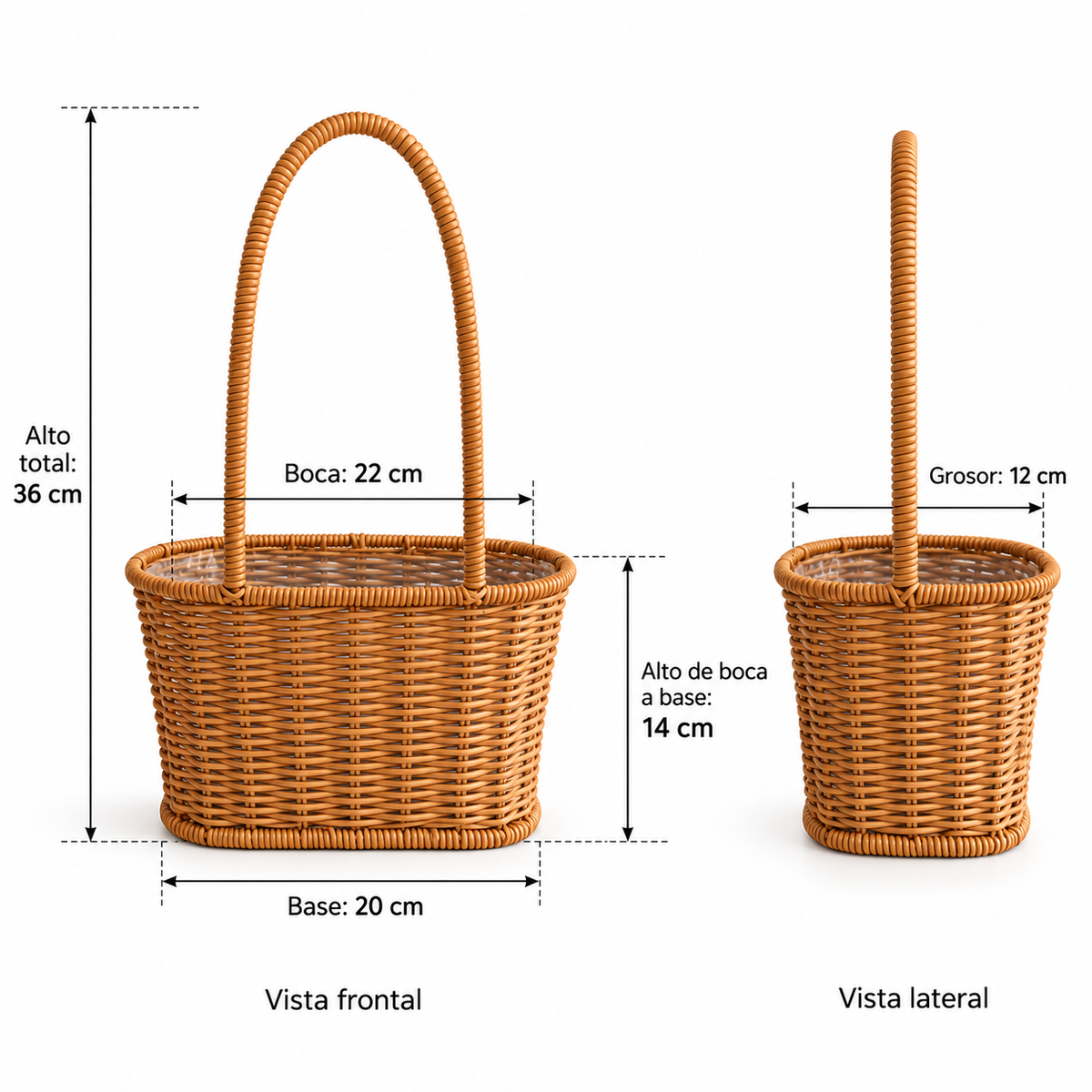 Canasta Floral de Ratán Sintético Café 36 cm