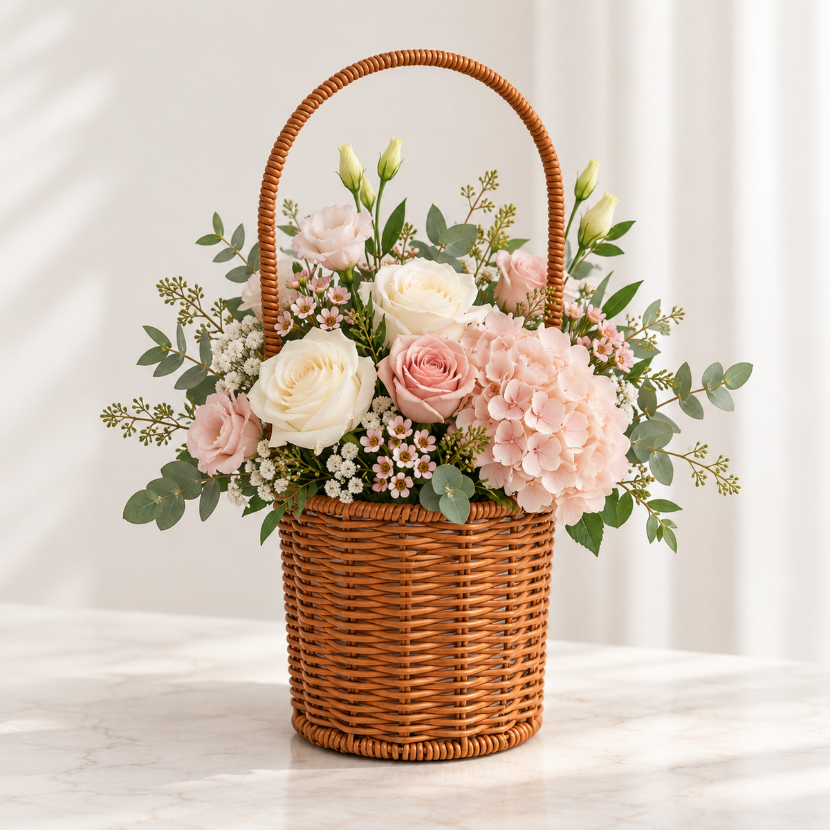Canasta para Flores de Ratán Sintético Tipo Mimbre