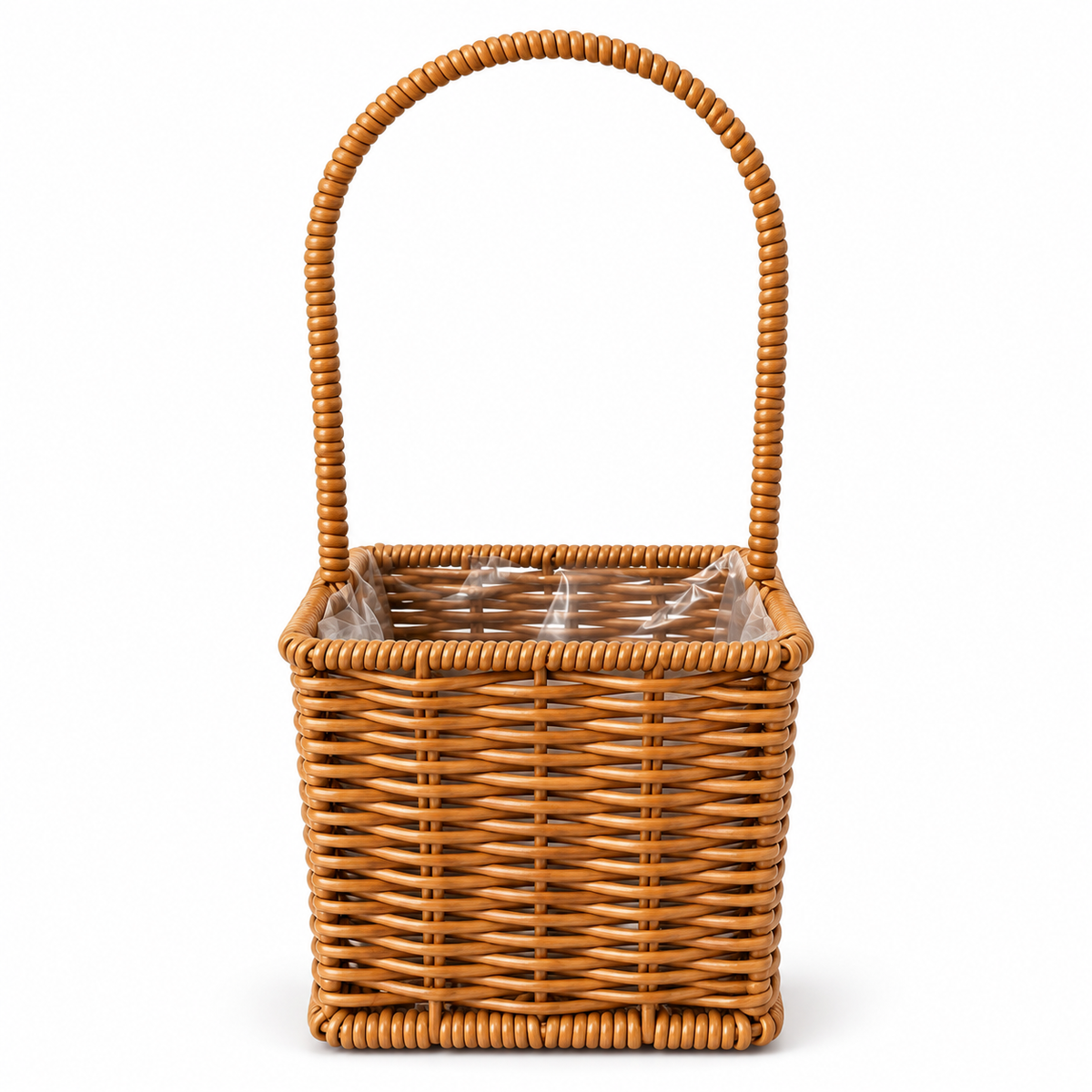 Canasta Floral de Ratán Sintético Café con Asa 30 cm