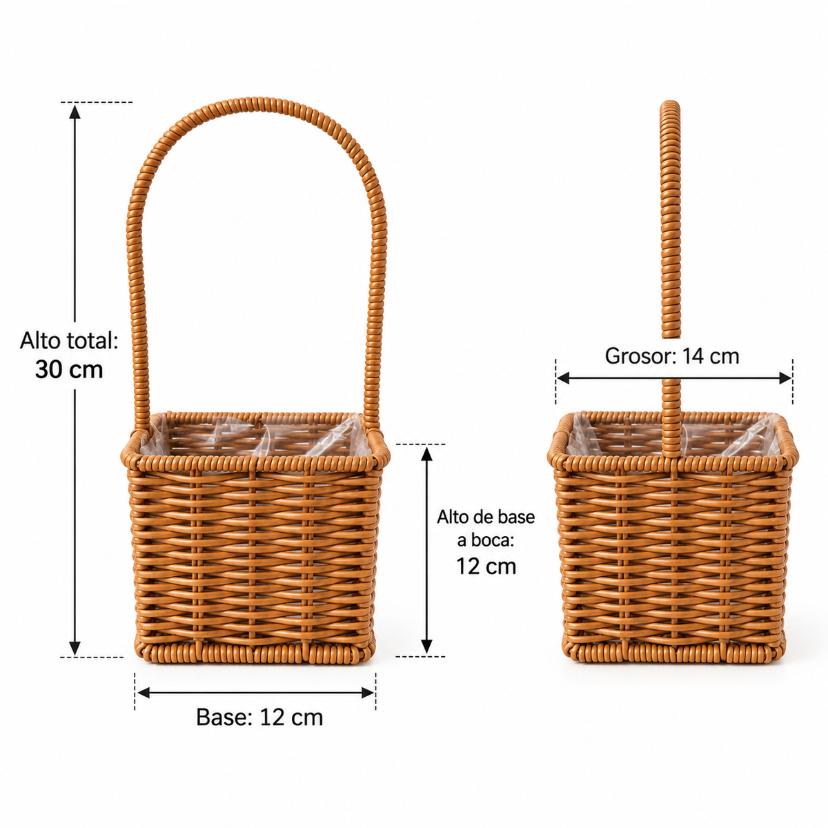 Canasta Floral de Ratán Sintético Café con Asa 30 cm
