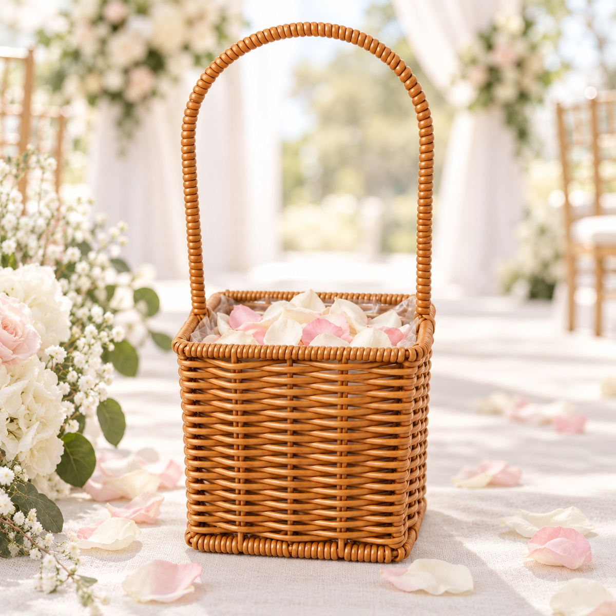 Canasta Floral de Ratán Sintético Café con Asa 30 cm
