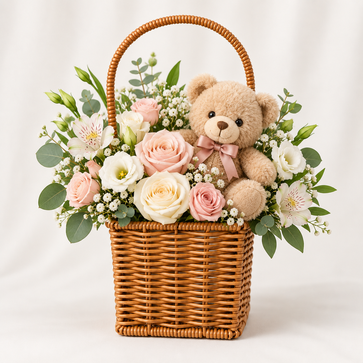 Canasta Floral de Ratán Sintético Café con Asa 30 cm