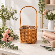 Canasta Floral de Ratán Sintético Café con Asa 30 cm
