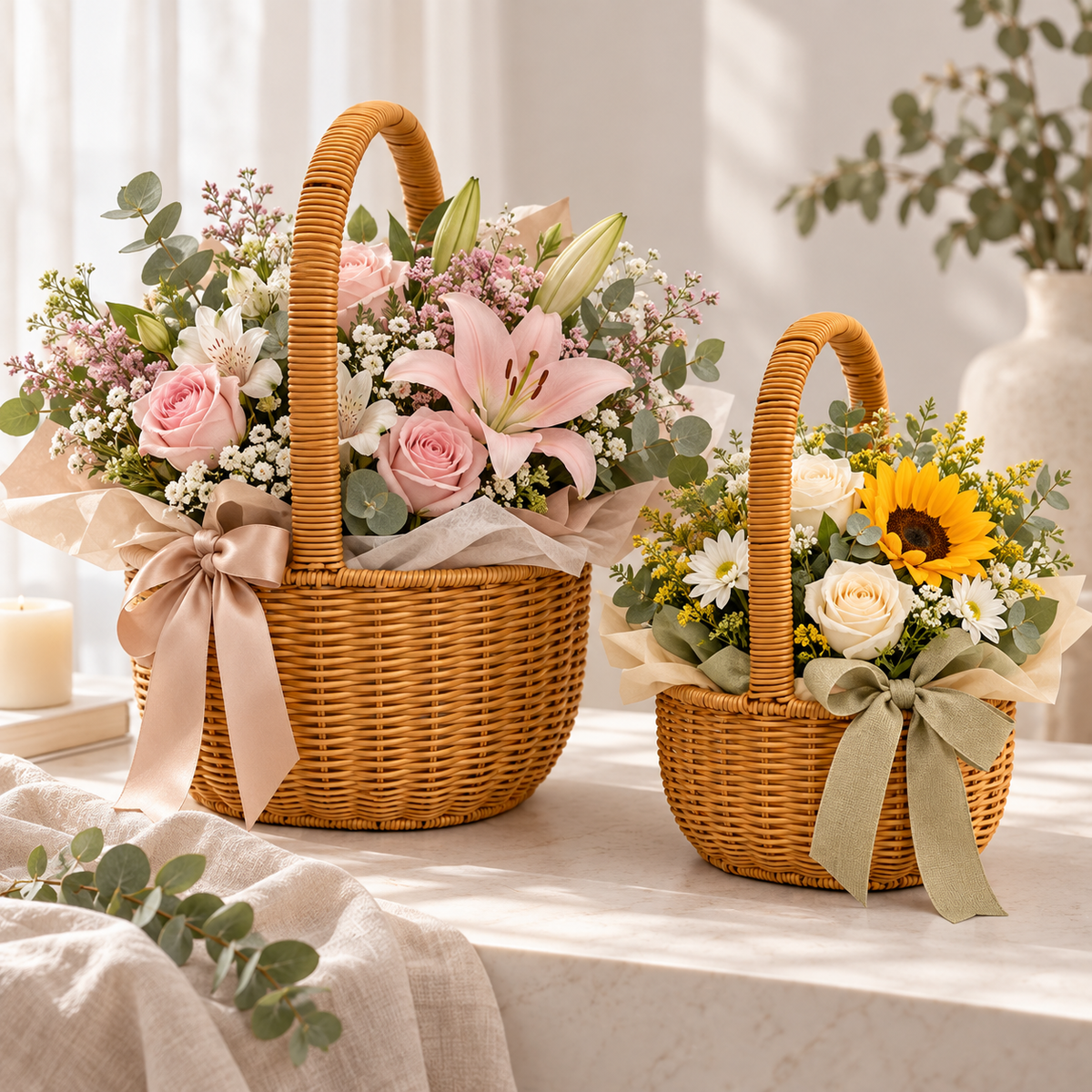 Juego de 2 Canastas Café para Arreglos Florales y Decoración