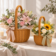 Juego de 2 Canastas Café para Arreglos Florales y Decoración