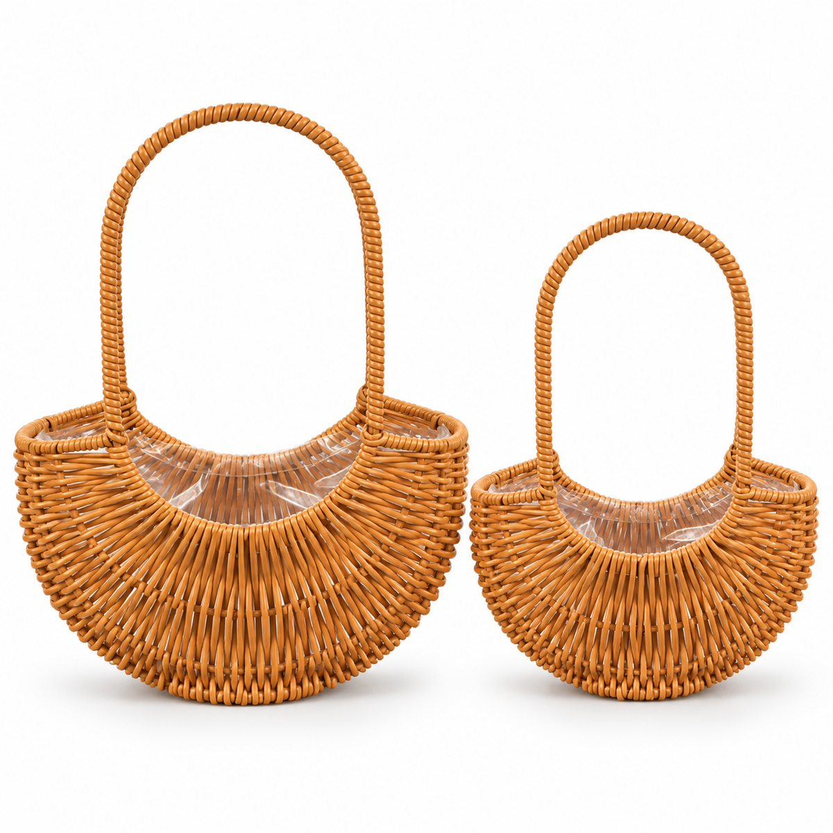 Set de 2 canastas para flores de ratán sintético tipo mimbre color café