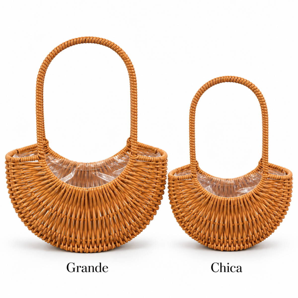 Comparativa de canasta grande y chica para flores de ratán sintético tipo mimbre