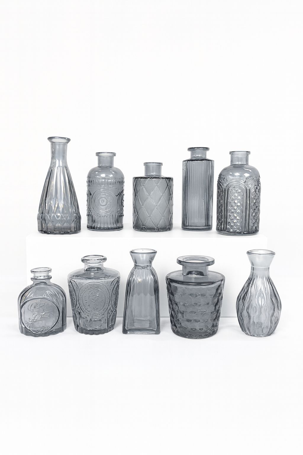 Juego de 10 jarrones de vidrio color humo