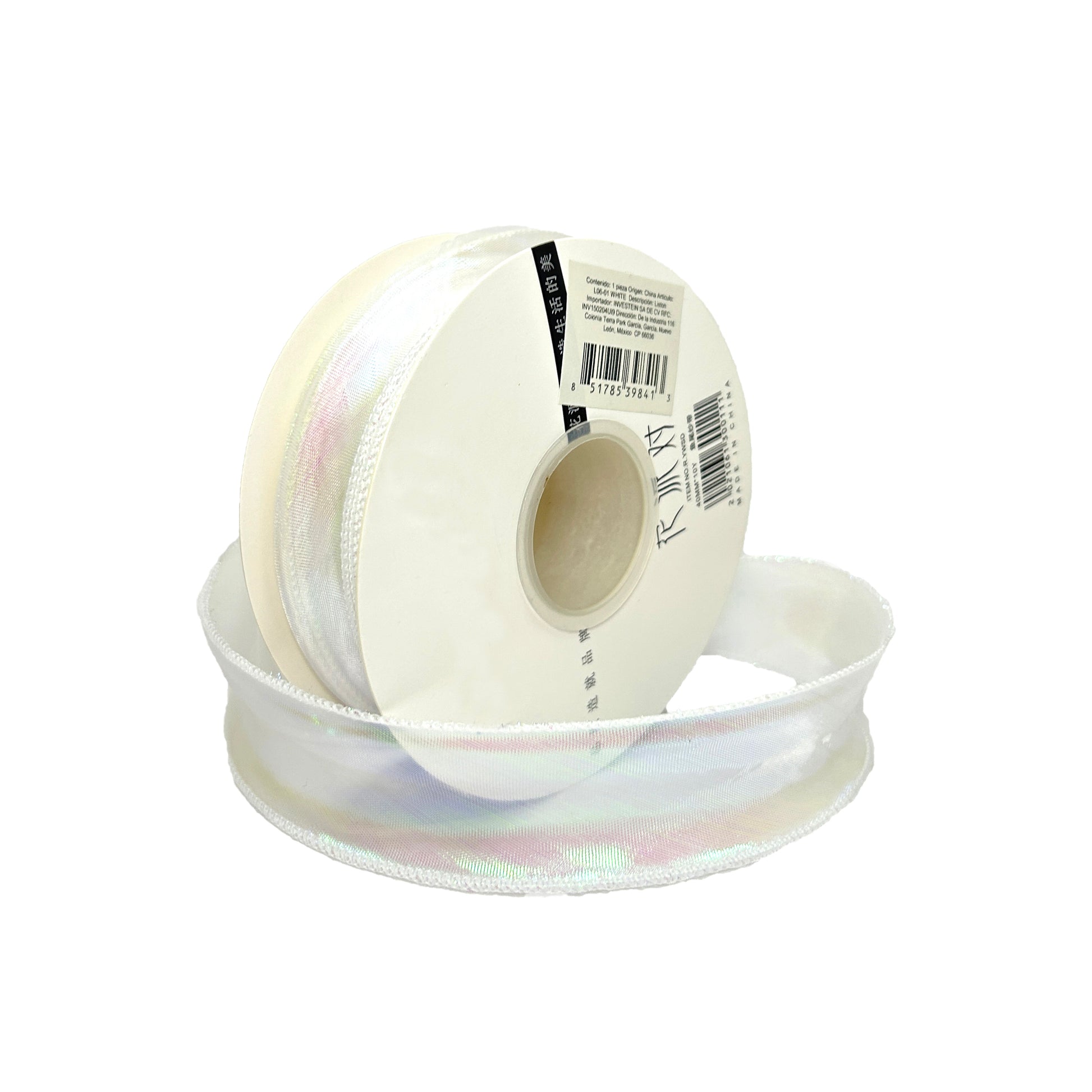 Listón de organza blanco tornasol