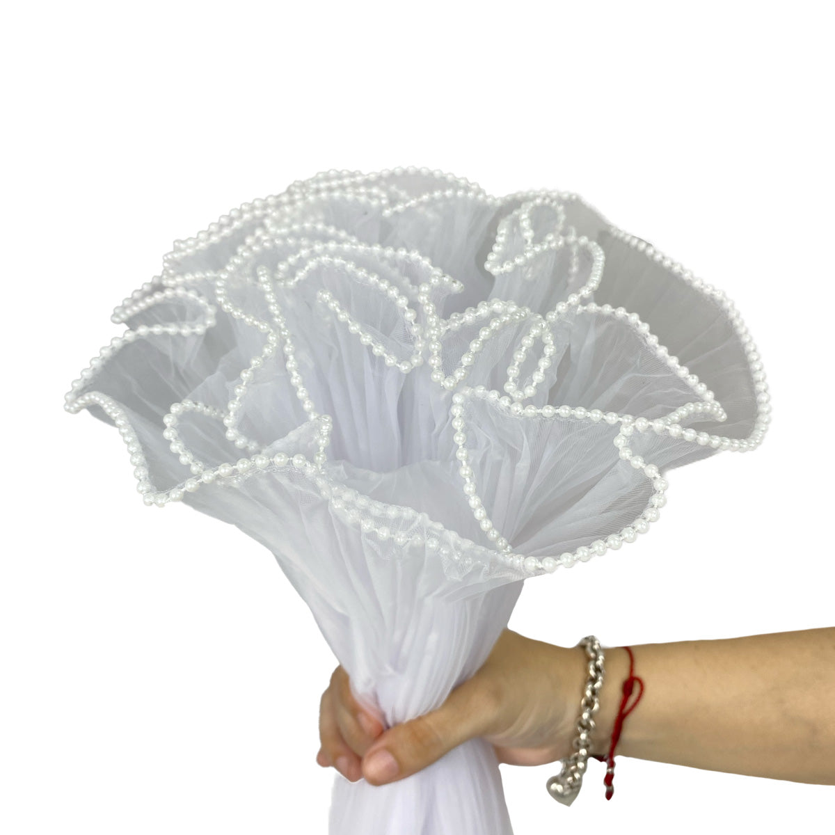 Malla con borde de perlas para bouquet floral