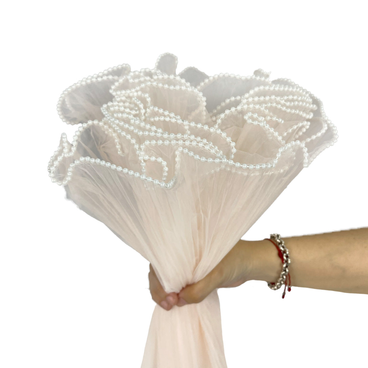Malla con borde de perlas para bouquet floral