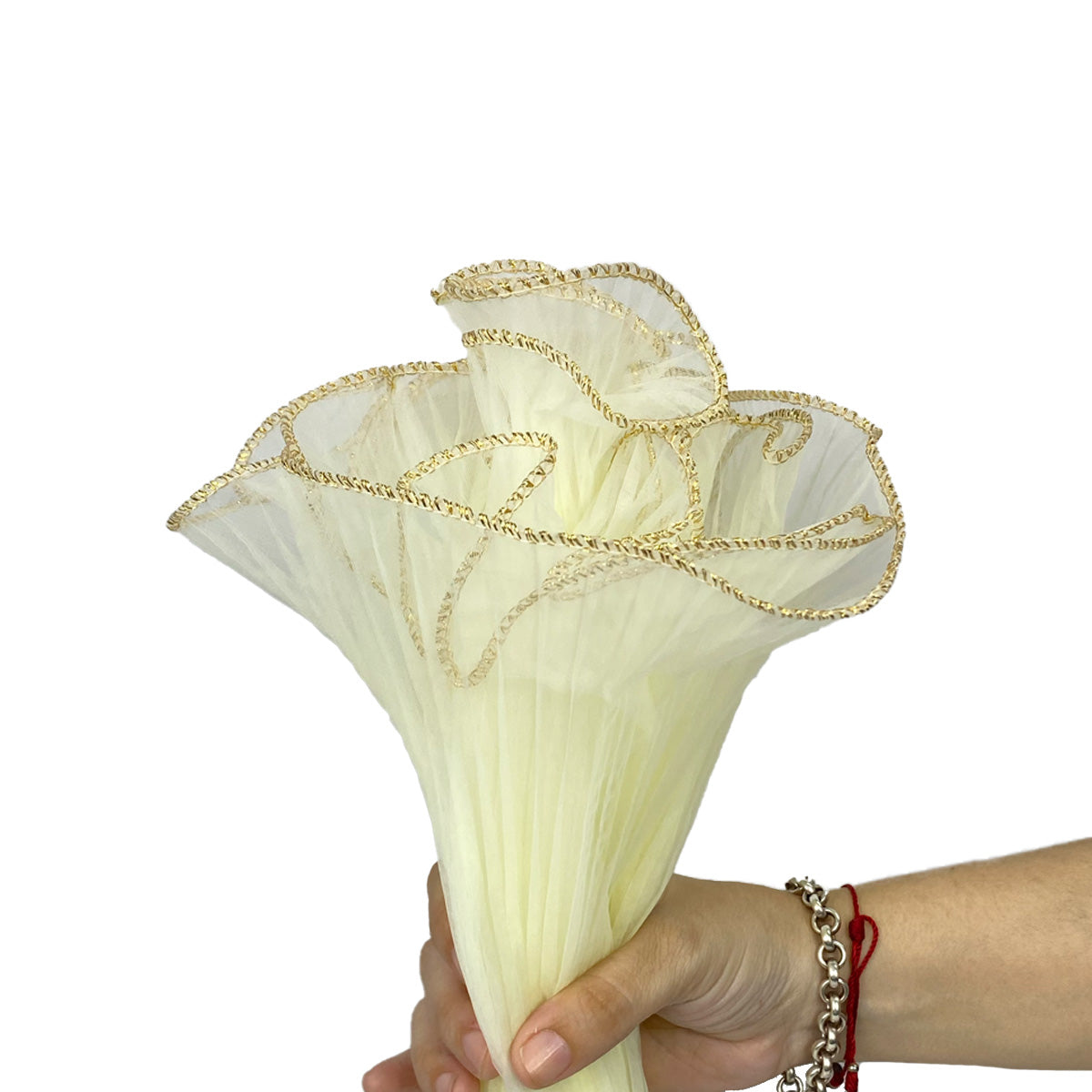 Malla para bouquet floral orilla dorada
