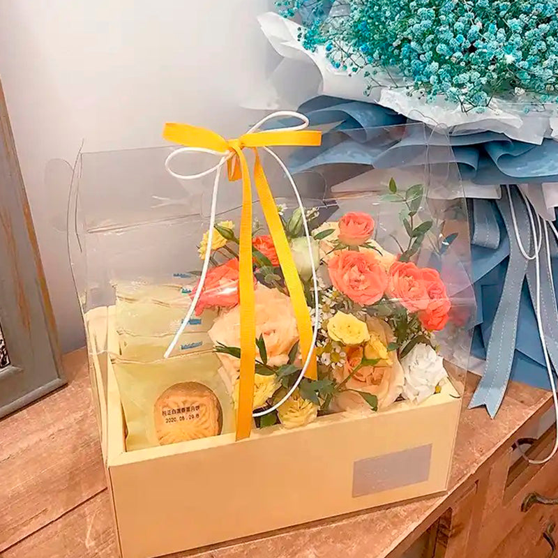 Caja transparente para flores y pastel, paquete de 5 piezas en colores rosa, beige, guindo, negro, blanco y naranja